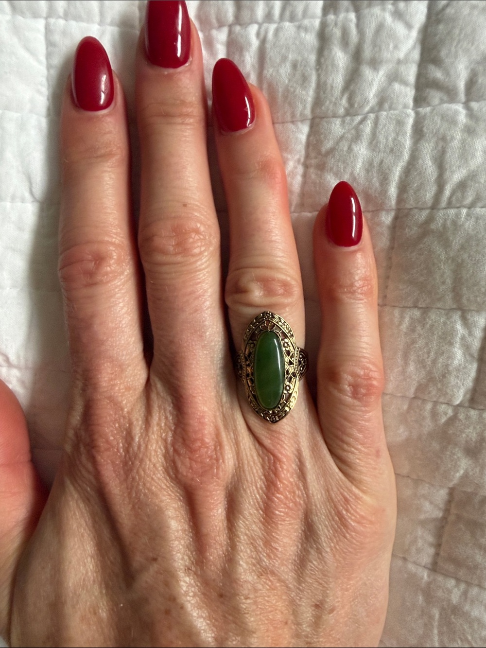Vintage-Style Green Stone Filigree Statement Ring